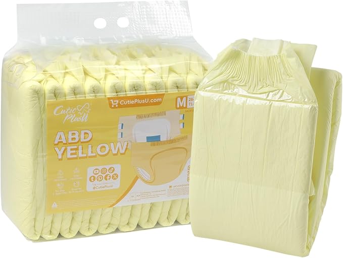 CutiePlusU Disposable Adult Diaper Heavy Absorption Dry Surface Adult Diapers All Night- Yellow 10 Pieces (Medium 28"-38")