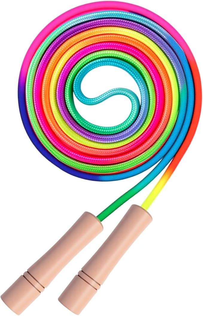 Rainbow Jump Rope for Kids - Wooden Handle - 8.5FT Adjustable Nylon Braided Fitness Skipping Rope for Girls or Boys Fitnes...