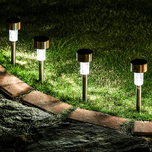 GIGALUMI 16 Pack Solar Lights Outdoor Waterproof,Stainless Steel LED Solar Garden Lights for Patio, Lawn, Yard and Landsca...