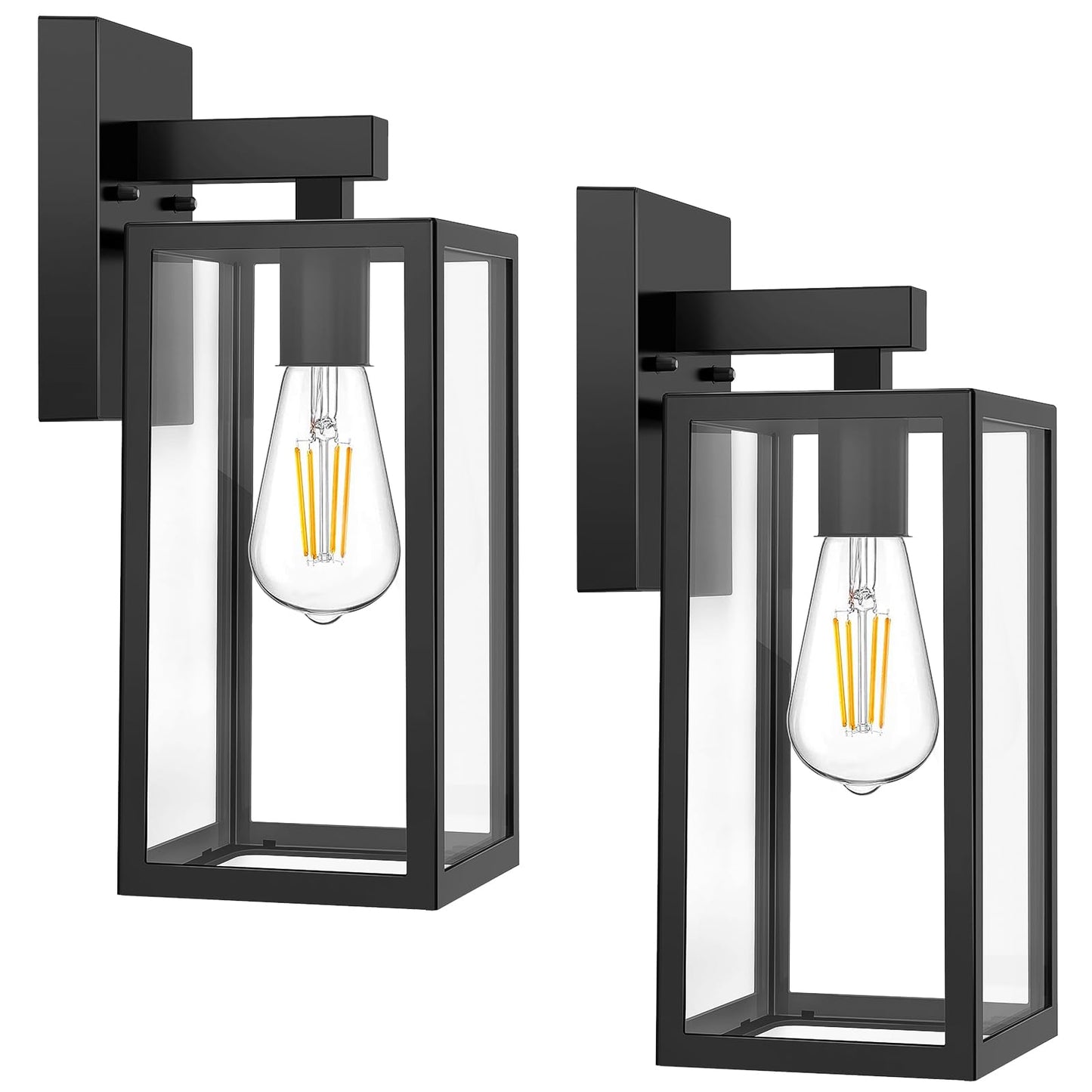Maxvolador Outdoor Wall Sconce - Waterproof Black Lantern Light Fixture, Toughened Glass, Anti-Rust, Model 2032T, 2 Pack