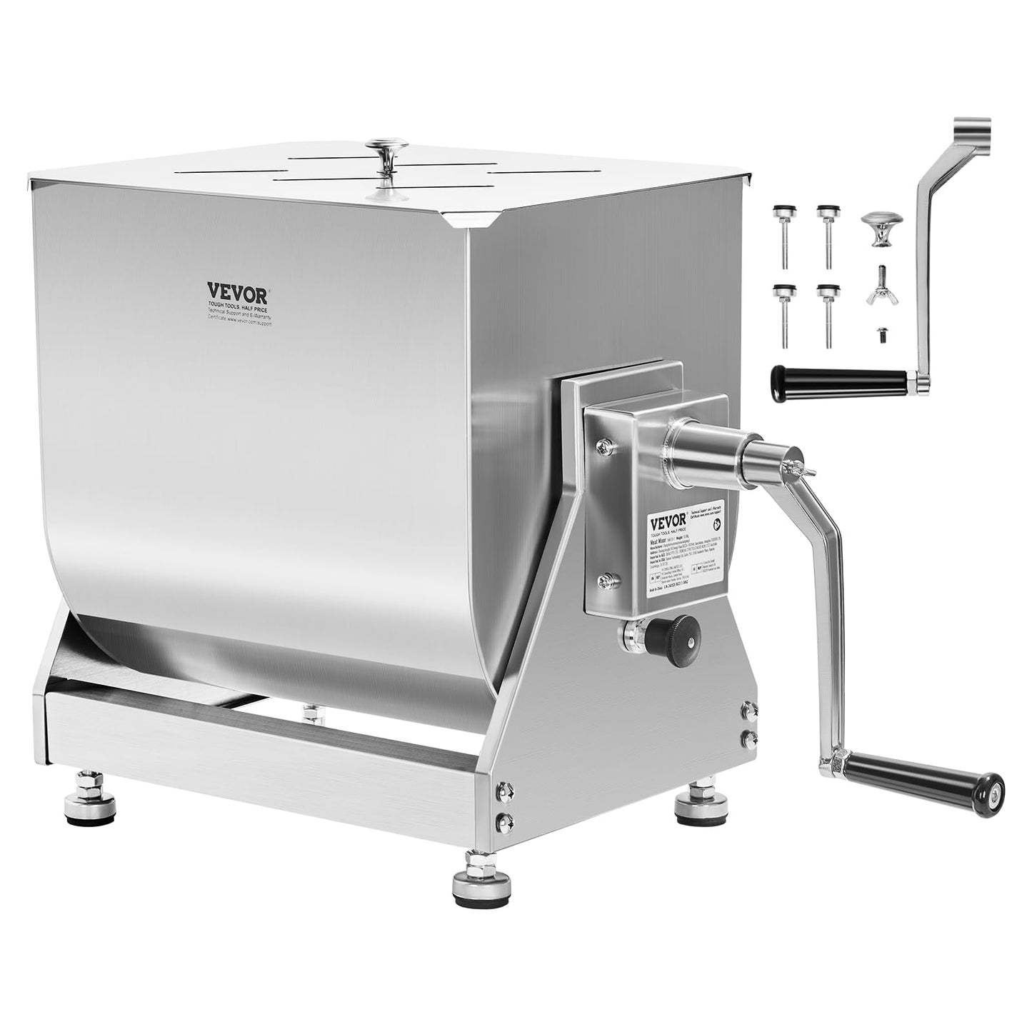 VEVOR Manual Meat Mixer, 80 Pound Capacity Tilt Tank Meat Mixer, Stainless Steel Meat Processing Equipment, Sausage Mixer Machine with Lid and Handle, Ground Beef Hand Mixer, Silver