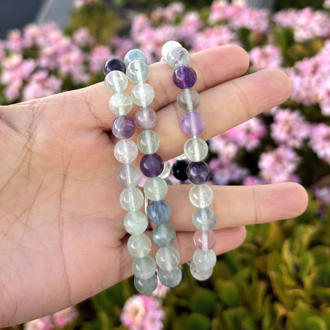 Adabele Real Natural Multicolor Fluorite Gemstone Beaded Bracelet 8 inch Stretch Chakra Healing Crystal Stone Jewelry Women Mom