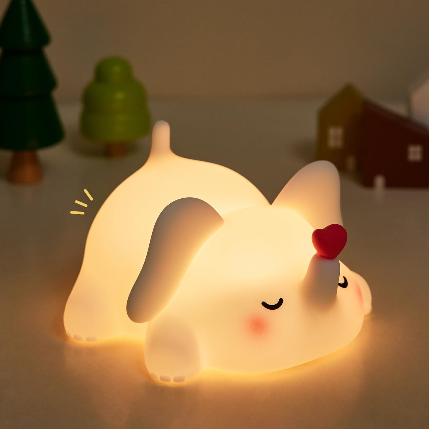 YR YRHH-PET Sweet Heart Elephant Night Light, LED Squishy Novelty Animal Cute Lamp, Food Grade Silicone Nightlight, Dimmable Lig