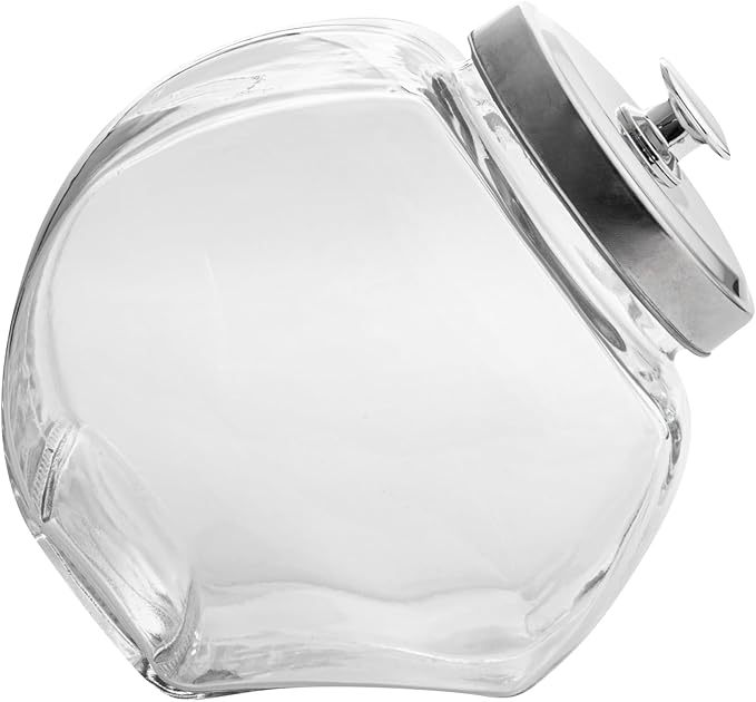 Restaurantware Vetri 0.5 Gallon Penny Jar 1 Durable Candy Jar - With Wide Spout Chrome Lid Clear Glass Cookie Jars For Kitchen Counter Dishwashable