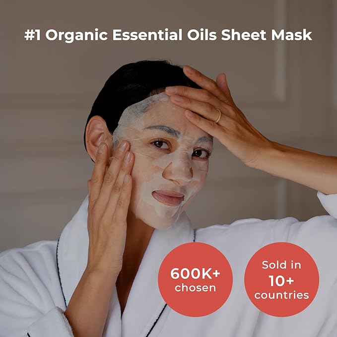 INNA ORGANIC Sheet Mask - Sleep Well Glow, Overnight Renewal, Restful Healing, Sustainable & Clean Beauty (Pack of 5) | Blue Tansy Essential Oils Infused Skin Care | Luxury Clean Beauty