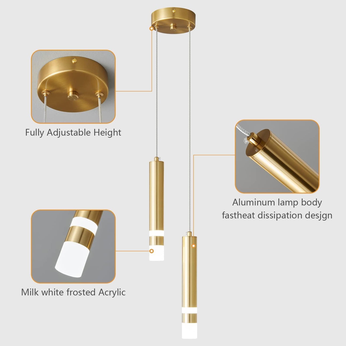 Liangmh Modern Pendant Light Kitchen Fixture Dimmable Led Gold Mini Pendant Lighting Fo Kitchen Island Bedroom Bedside Table Small Pendant Lights (2-Light)