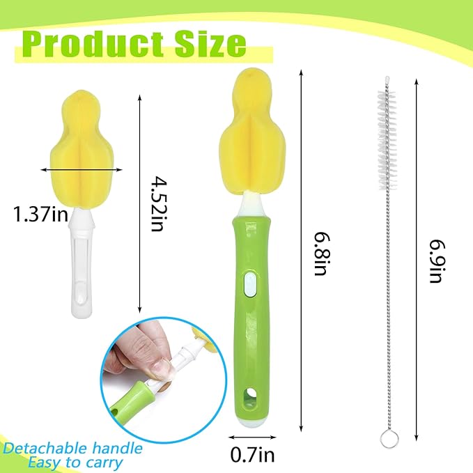 INVODA 24 Piece Sponge Nipple Bottle Brushes, Baby Bottle Brush with Nipple Cleaner, Replacement Heads and Straw Brushes