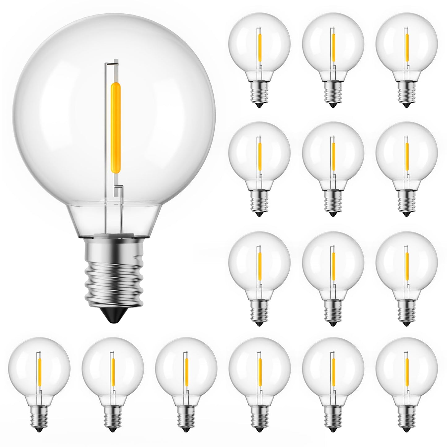 Brightown G40 LED Replacement Bulbs, 1W Dimmable, Shatterproof, 15 Pack, Clear, Fits E12/C7 Candelabra Sockets