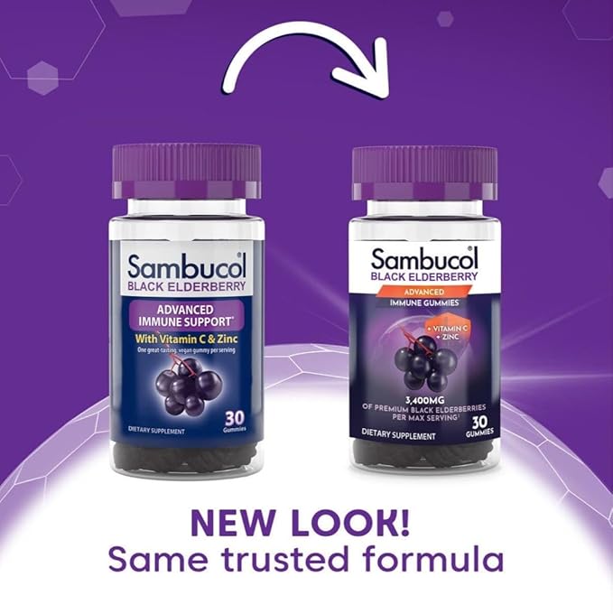 Sambucol Black Elderberry Gummies with Vitamin C & Zinc - Sambucus Elderberry Gummies for Immune Support, High Antioxidants, Gluten Free, Vegan, Elderberry with Zinc & Vitamin C - 30 Count, 2 Pack