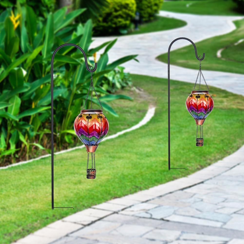 teyigarden Solar Hot Air Balloon Lanterns, 2PCS, 18in H, Glass, Colorful Wave, Model SL-6069082021-2PC, Waterproof for Outdoor Use