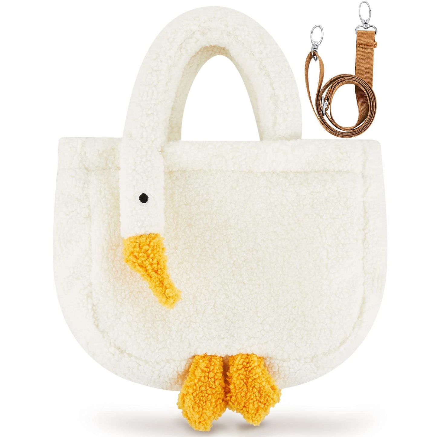 Chunful Goose Bag Cute Plush Lambswool Fur Tote Handbag Crossbody Funny Novelty Fuzzy Shoulder Bag with Removable Strap for Women Gift