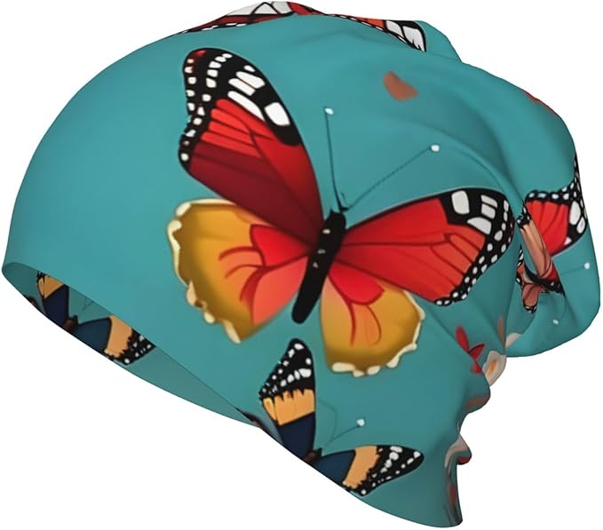 YANYU Hen Flying Butterflies Among Flowers Print Soft Beanie Winter Hat Warm Thermal Cap Headwear for Snow Play Outdoor Ac...