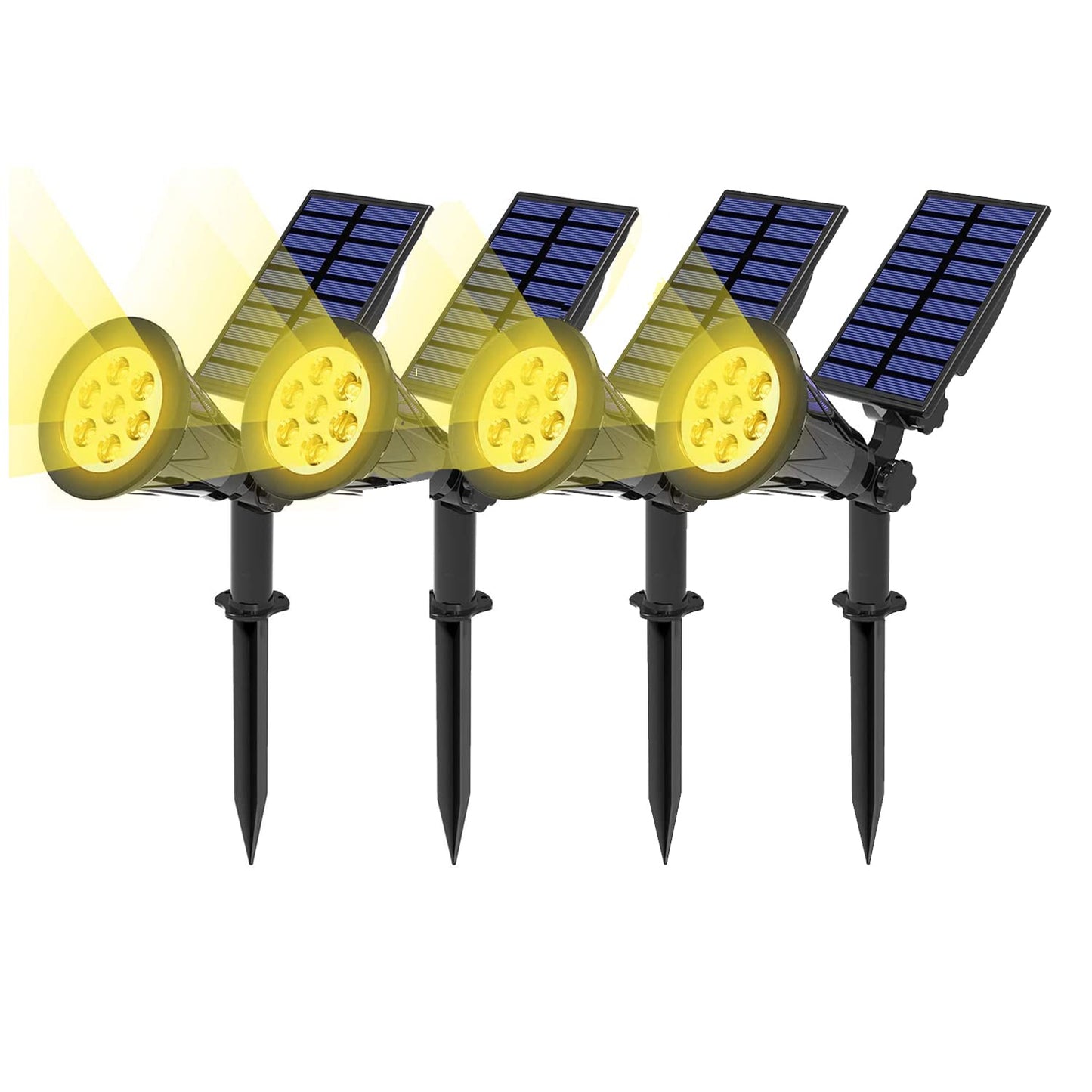 T-SUN Solar Spotlights, 7 LED Solar Lights Outdoor Waterproof, Auto ON/Off Adjustable Solar Garden Pond Lights for Tree, Patio, Yard, Garden, Driveway, Stairs, Pool Area (Yellow- 4 Pack)