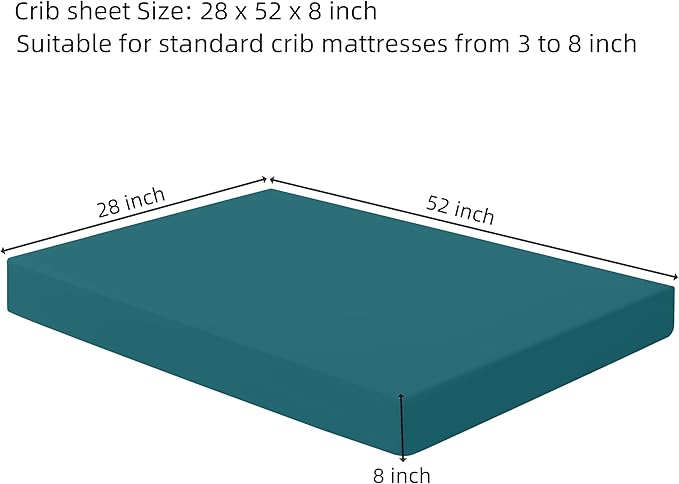 HBHLFZ Crib Sheets for Boys, Girls, 28x52 Inch Fitted Crib Sheet - 8 Inch Deep Pocketed Fixed Sheet - Soft and Comfortable Microfibre - Fits Standard cot and Toddler mattresses, Blue Green