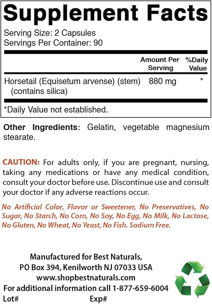 Best Naturals Horsetail 440 mg 180 Capsules (180 Count (Pack of 2))