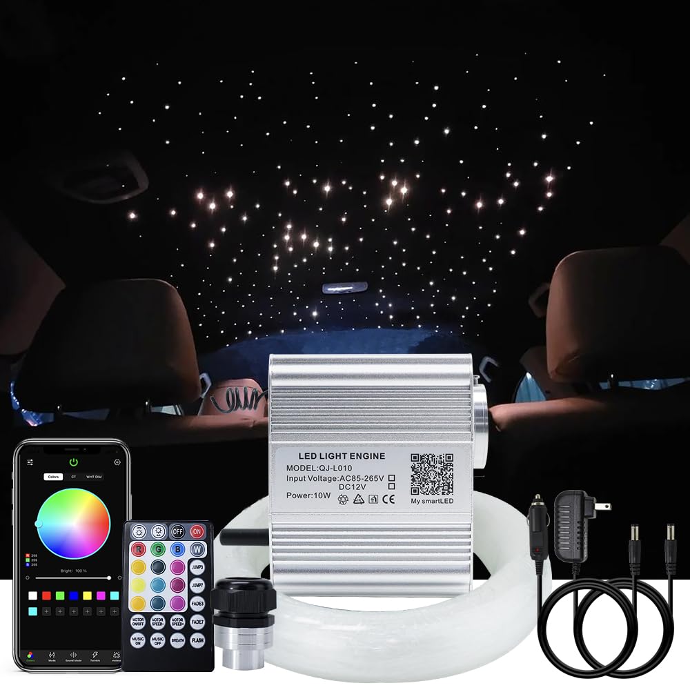 AKEPO Fiber Optic Lights Kit 10W RGBW with APP Control & Music Effect, 200pcs 0.03in/9.8ft, Multicolor, Model 2953-