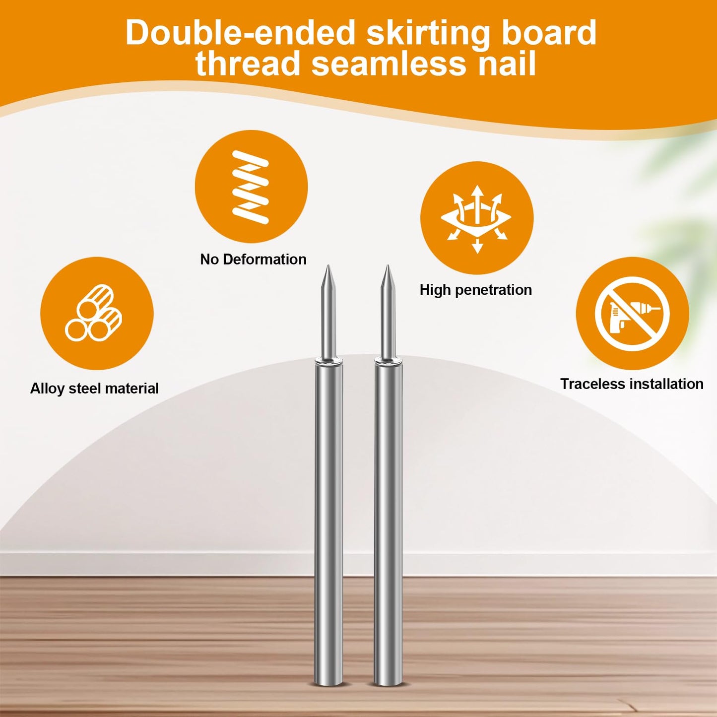 LJYPYXU 400pcs Double Head Skirting Nails with 4 Tools - Invisible Seamless Baseboard Screws for Solid Wood Trim, Double-Sided Installation