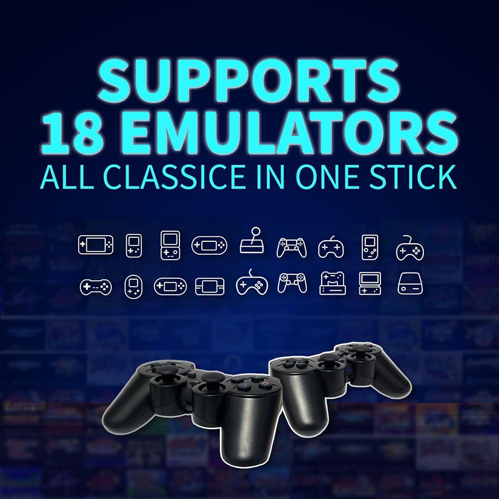 2025 Retro Gaming Console Pro - 4K HDMI Plug & Play Game Stick with 20,000+ Classic Games, 64GB Storage, Dual 2.4GHz Wireless Controllers, Supports 18 Emulators for TV
