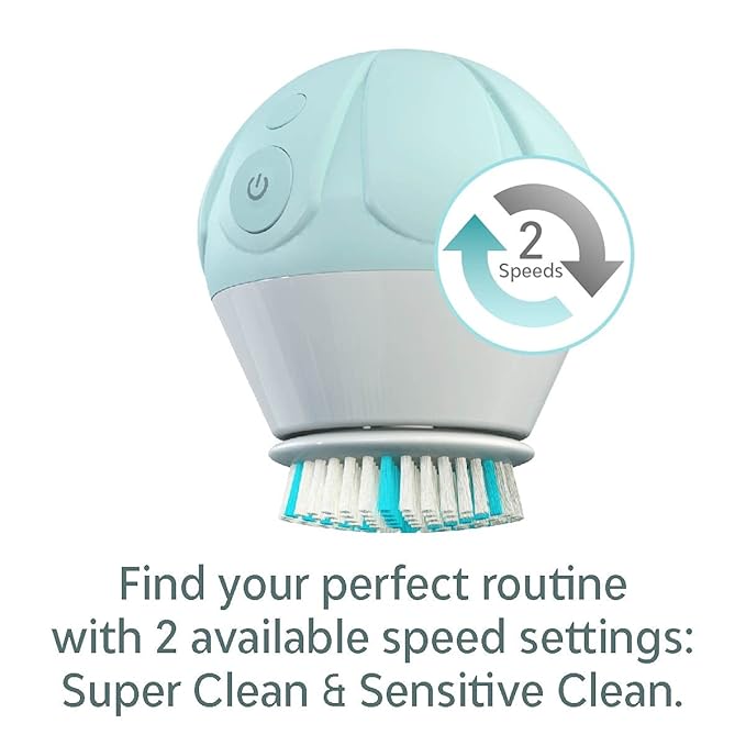 TAO Clean Ona Diamond Orbital Facial Brush and Cleansing Station, Electric Face Cleansing Brush with Ergonomic Handle, Dual Speed Settings, Light Blue
