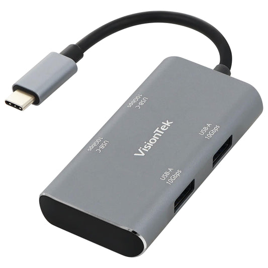 Visiontek Usb-C Hub 4-In-1 Adapter - 2X Usb-C, 2X Usb-A Ports, 10Gbps High-Speed Data, Compact Usb-C Dongle For Macbook, Windows