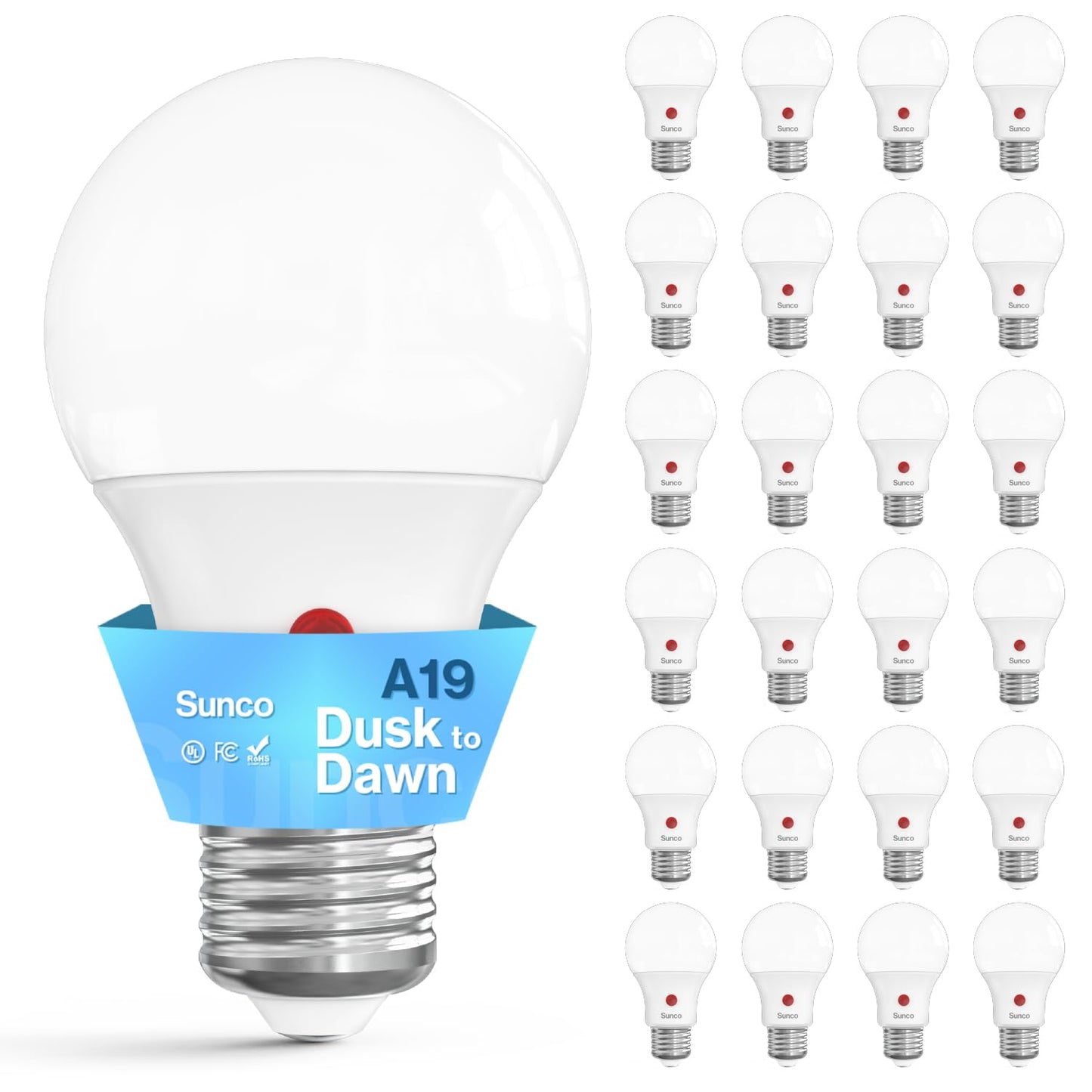 Sunco 24 Pack Dusk To Dawn Led Outdoor Light Bulb A19  Photocell Automatic For Exterior Lighting  800 Lm  9W (60W Eqv.)  4000K Cool White  Auto On/Off Sensor  Ip65 Rated Ul.