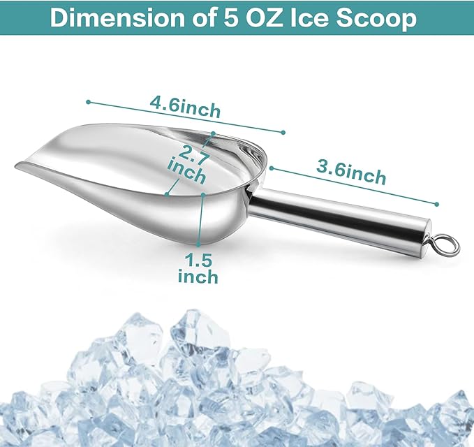 TeamFar Stainless Steel Ice Scoop, Small Metal Food Candy Scoop for Kitchen Bar Party Wedding - 6 Ounces