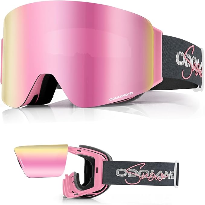 Odoland Flip Up Ski Goggles for Men Women, Anti-fog Magnetic OTG Flip-Up Snow Snowboard Goggles for Instant Defogging