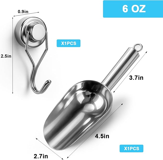 Stainless Steel Ice Scoop for Freezer with Magnetic Hook - Ice Scoop for GE Profile Opal 2.0 Nugget Ice Maker, for Kitchen Bar Party Accessories (6OZ)