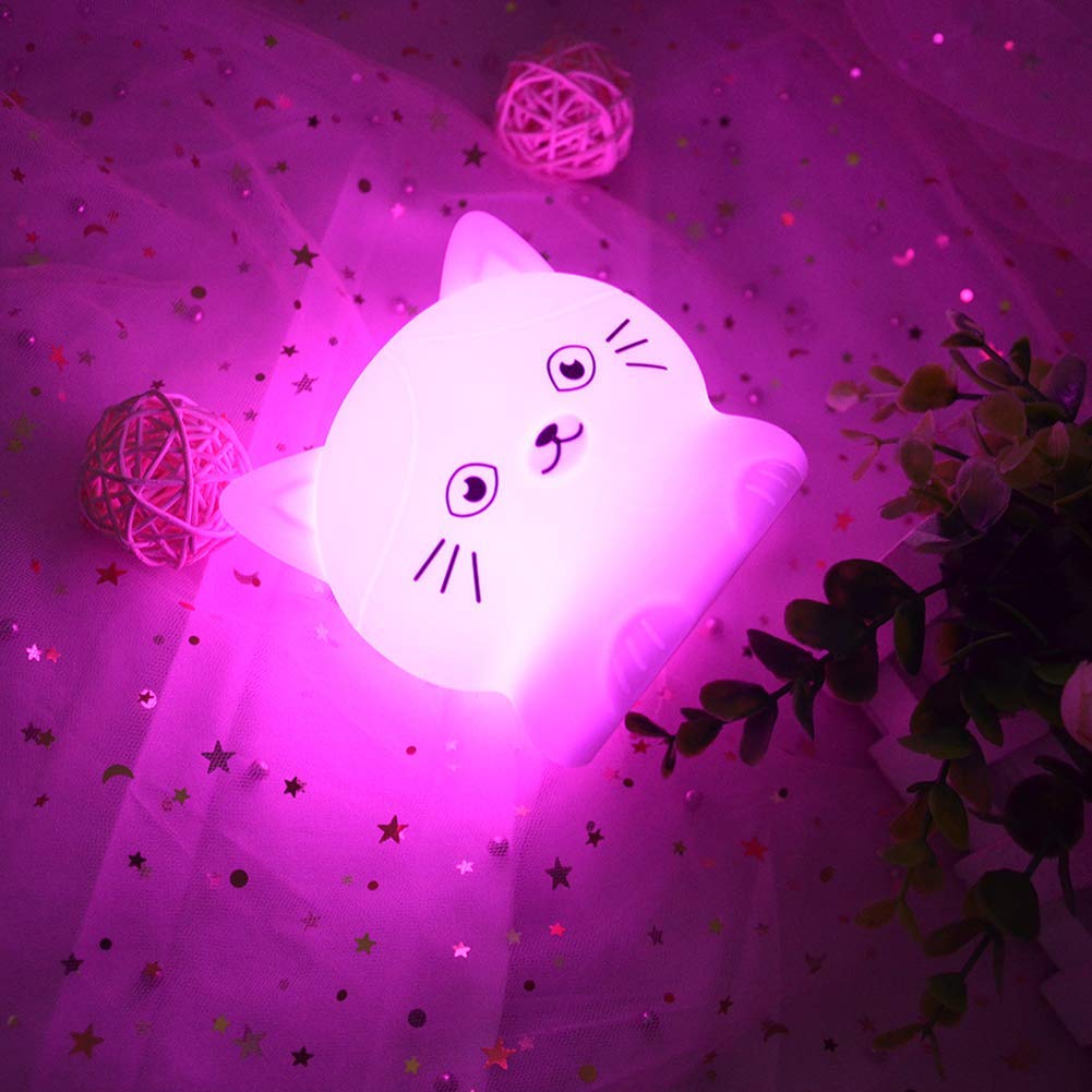 Tianhaixing Cat Night Light - Rechargeable LED Bedside Lamp, 9 Colors, Silicone, Model THX856, White