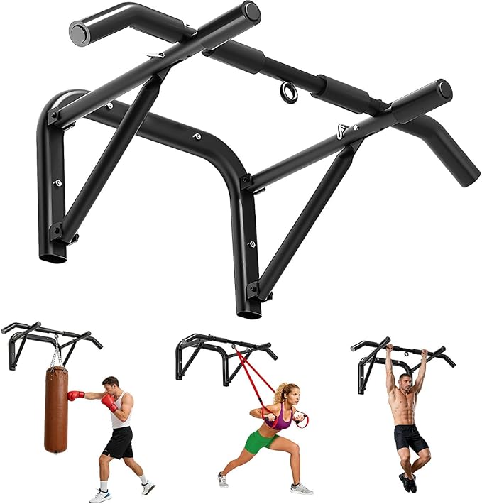 Wall Mounted Pull Up Bar Heavy Duty Steel Chin Up Bar for Home Gym Doorway Wall Installation Multi-Function Upper Body Wor...