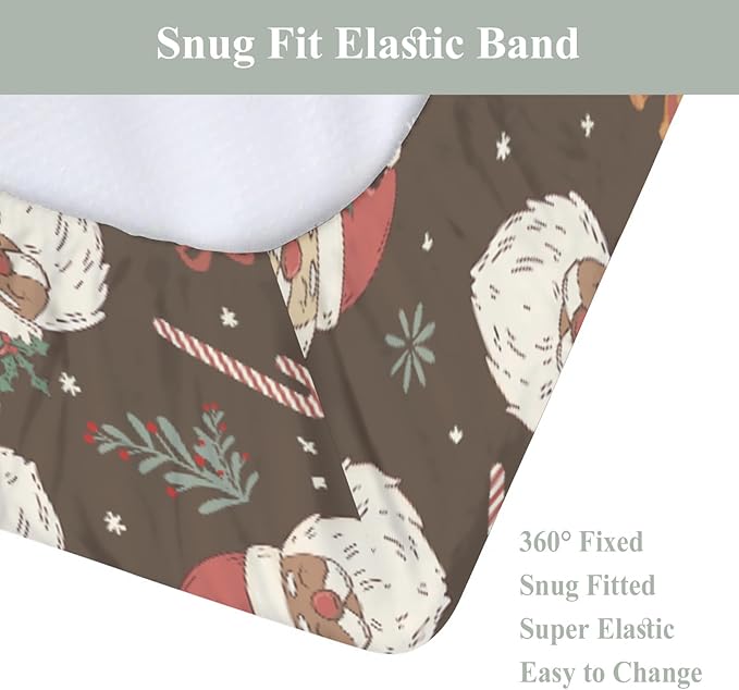 Retro Christmas Santa Claus Baby Changing Pad Covers for Boy Girl Cute Santa Candy Stockings Fir Fitted Changing Table Cover Mats Winter Holiday Festive Soft Diaper Change Table Cover Sheets 32''×16''