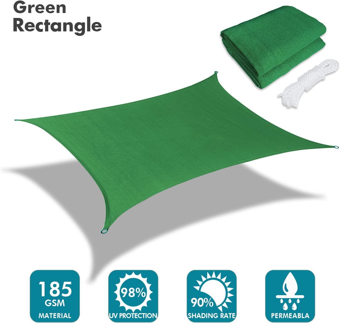 KANAGAWA 7'X10' Dark Green Custom Size Sun Shade Sail Rectangle UV Block Canopy Cover for Patio Backyard Lawn Garden Outdoor (Customized Available)