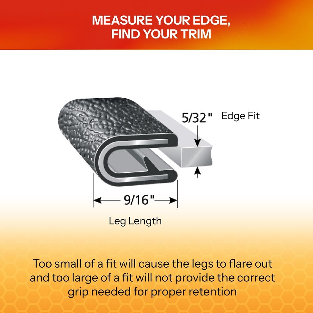 TRIM-LOK Edge Trim - Fits 5/32" Edge, 9/16” Leg Length, 25’ Length - Single Gripping Finger - Black, Pebble Texture - Flexible PVC Edge Protector