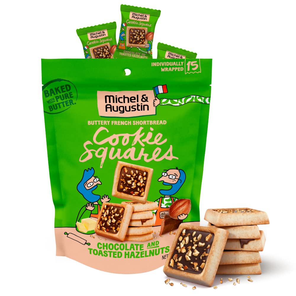 Michel et Augustin Valentines Day Treat Gourmet Milk Chocolate & Hazelnut Shortbread Cookies - 15 Individually Wrapped French B