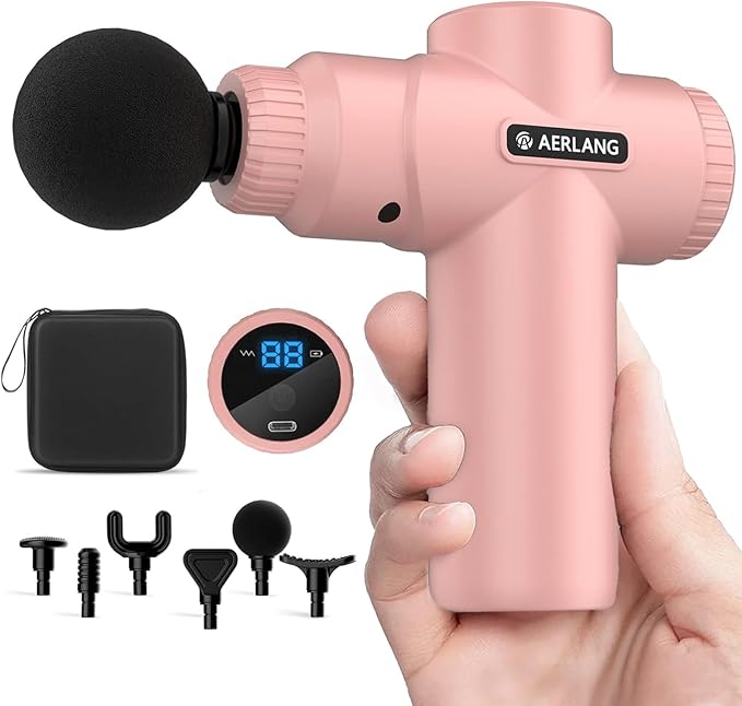 AERLANG Mini Massage Gun-Pink，Muscle Deep Tissue Massager Gun, Handheld Percussion Massager, Portable Quiet Massage Gun wi...