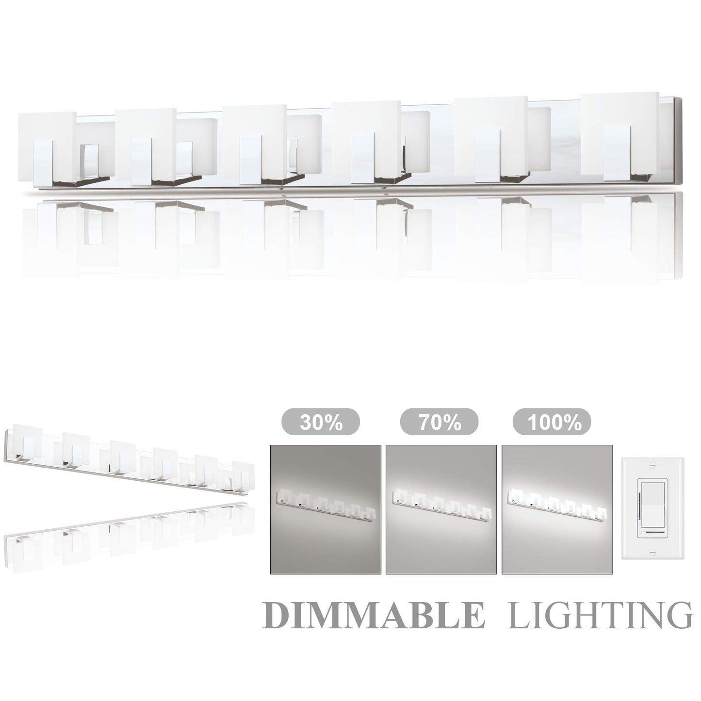 Aipsun 6-Light Dimmable Led Bathroom Vanity Light, Stainless Steel Chrome, Model Ca-1105-6T-D, White Light 6000K