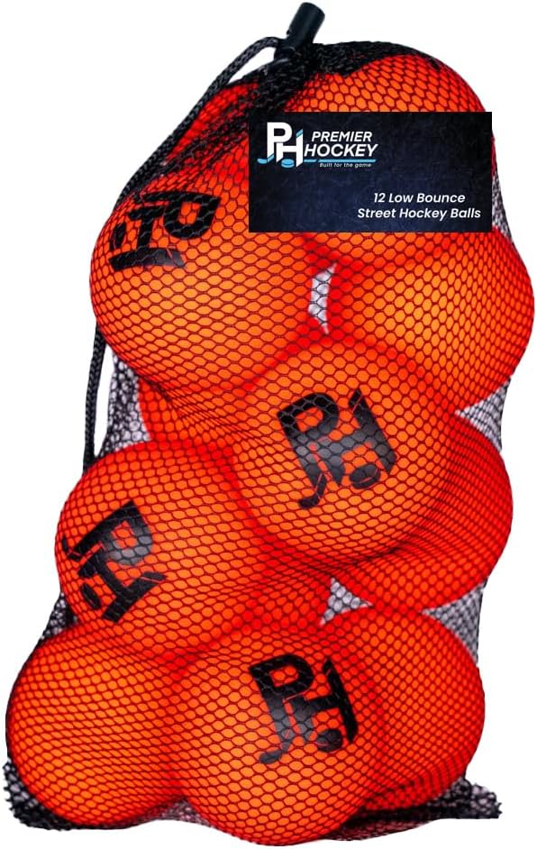 Premier Sports - 12-Pack All-Weather Street Hockey Balls – Durable, Low-Bounce, High-Visibility Balls with Reusable Storag...