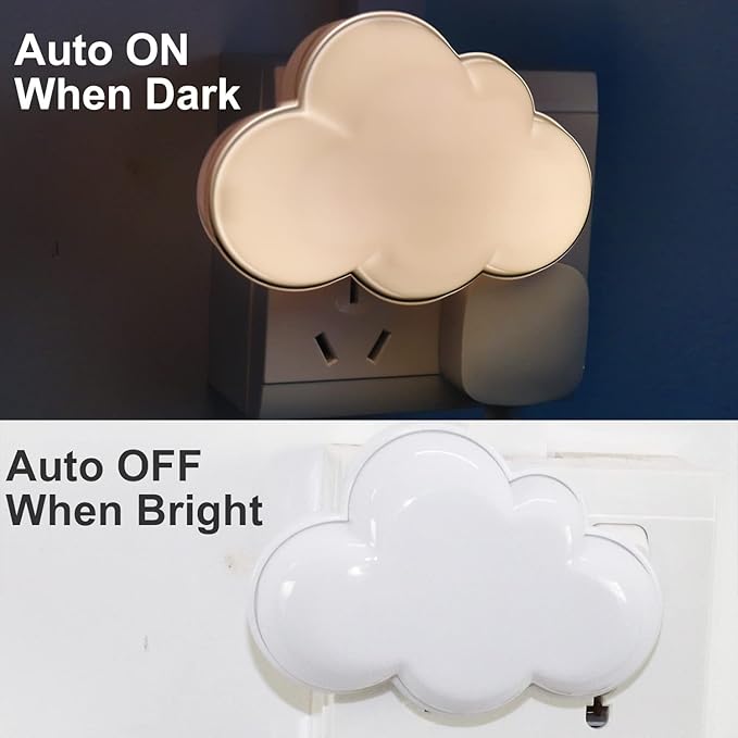 AUSAYE LED Night Light Plug in Lamp Light Sensor Cloud Night Light Energy-Saving Pretty Night Lights for Adults Kids NightLight White