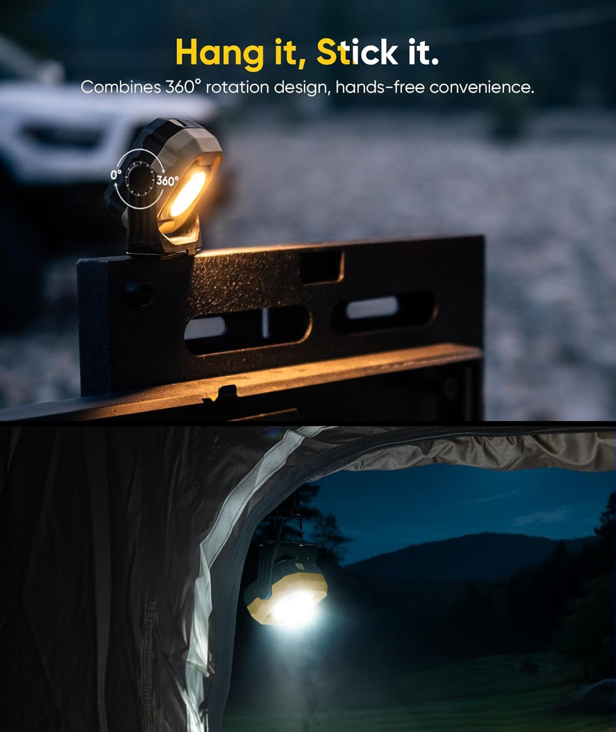 HOTLIGH Magnetic Work Light, 1200LM Magnetic Light with IPX4 Waterproof, 4000mAh Battery Led Work Light, Camping Light for Car Repair, Camping, Emergency, 2 Pack