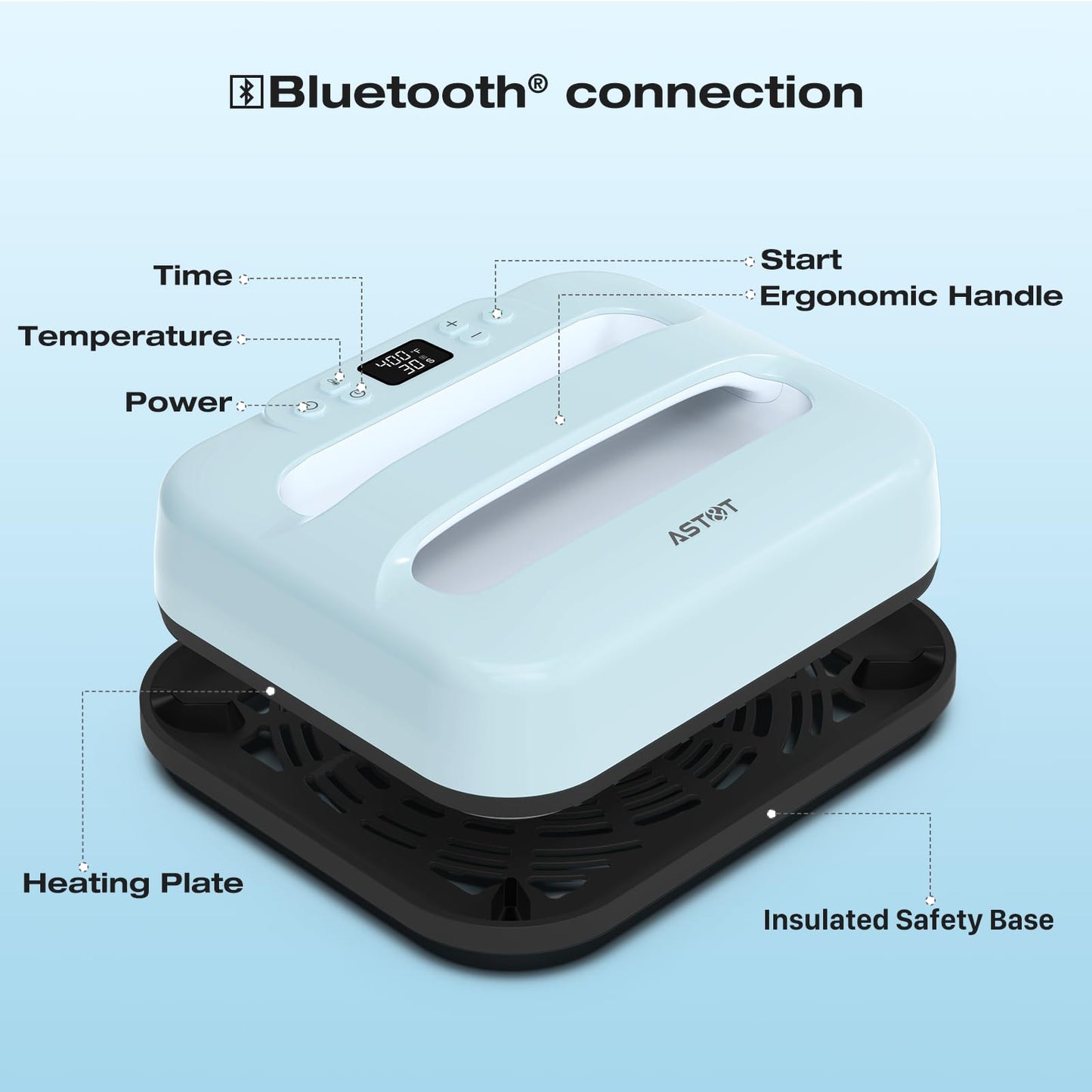 AST&T Heat Press 12"X10", Smart Heat Press Machine with Built-in Bluetooth for T-Shirts, Pillows, Tote Bags & More (Heat Press)