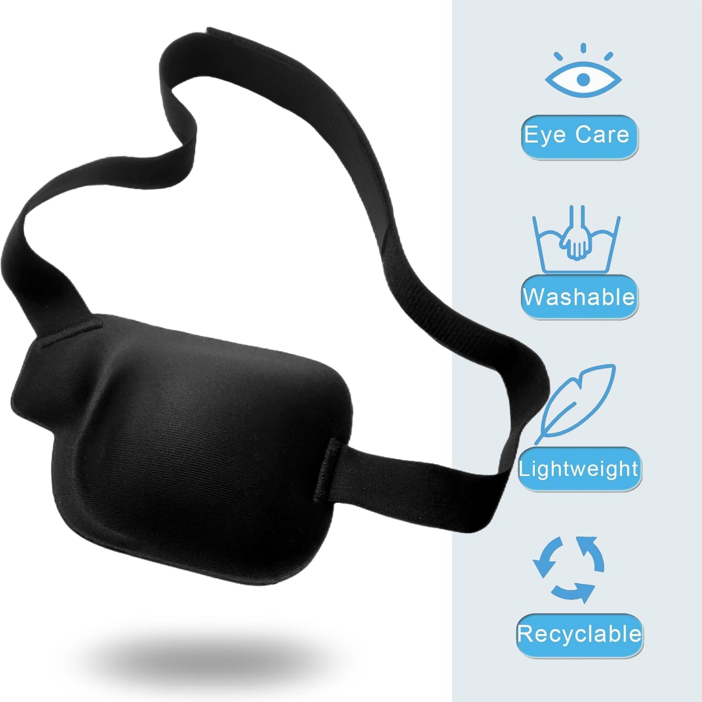 Eye Patches for Adults and Kids, 2 Pcs 3D Eye Patch Black Adjustable Medical Eyepatch for Lazy Eye Amblyopia Strabismus and After Surgery (Left Eye - Black, 1 Count (Pack of 2))