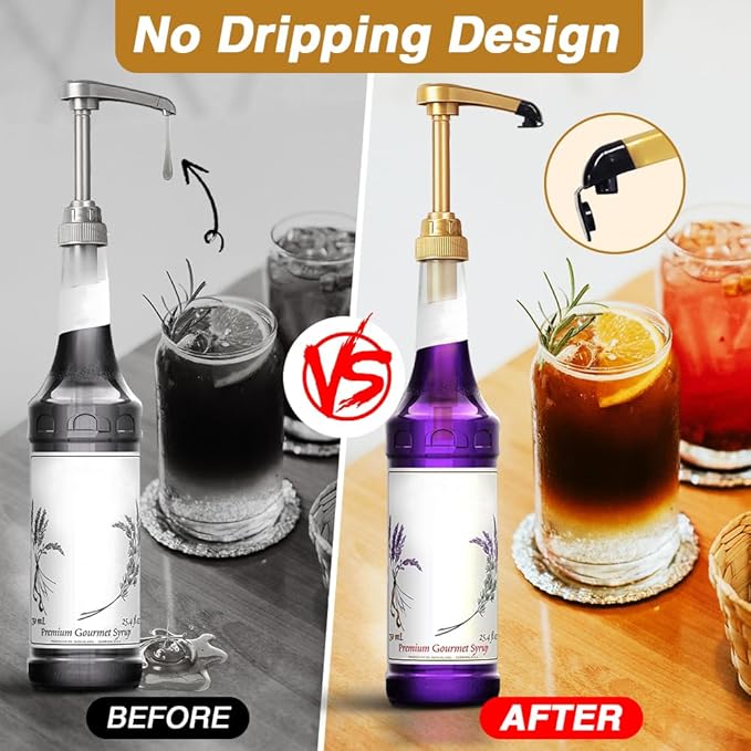 8 pcs Black Syrup Pumps with Cap to Avoid Dripping, Leak Proof Coffee Syrup Dispenser, Fits 25.4 Oz Coffee Flavoring Syrup Bottles, Great for Home & Coffee Bar Drinking Mixes, Cocktails, Beverage