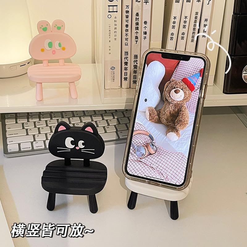 Super Cute Funny Face Animal Chair Cell Phone Stand, Adjustable Mobile Phone Support‌ Holder‌ Cellphone Mount‌ for Desk, Compatible with Phone 17 16 15 14 13, Smartphone, Pad, Tablet-Pink Rabbit