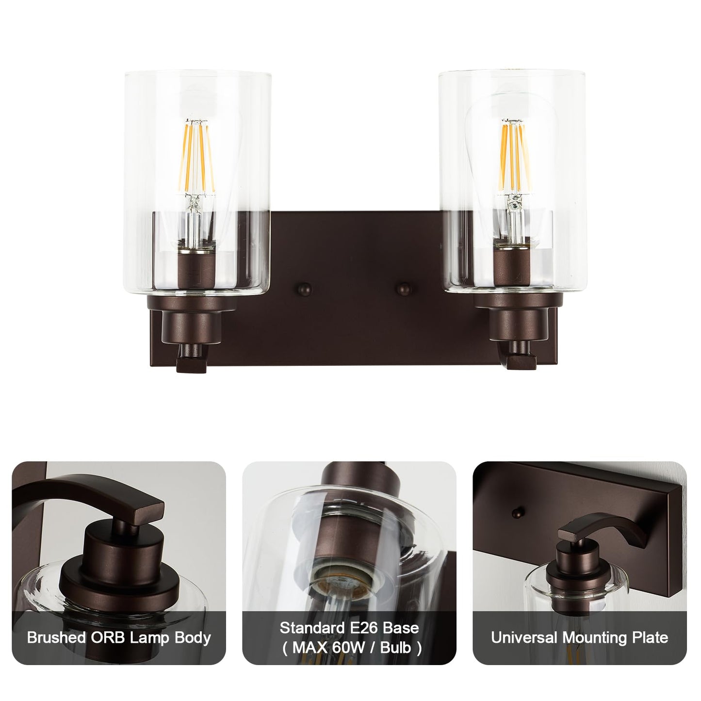 Alaislyc 2-Light Bathroom Light Fixtures Modern Orb Vanity Lights For Bathroom Lighting Fixtures Over Mirror With Clear Glass Shade For Cabinet Mirror Bedroom Hallway