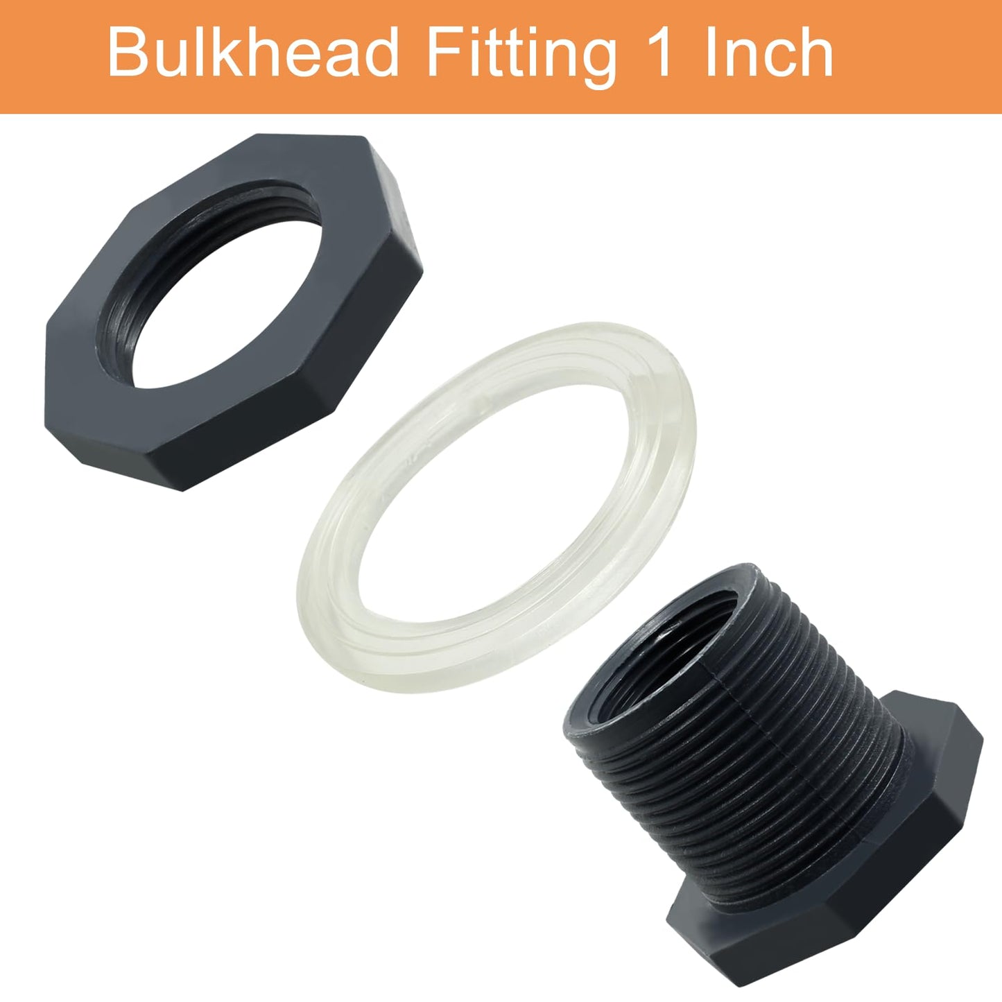Suiwotin 2pcs NPT1 PVC Bulkhead Fitting, 1 Inch Plastic Water Tank Connector Threaded Thru-Bulk Pipe Fittings for Rain Barrels, Aquariums, Bucket Hose Adapter, Ponds, Pools