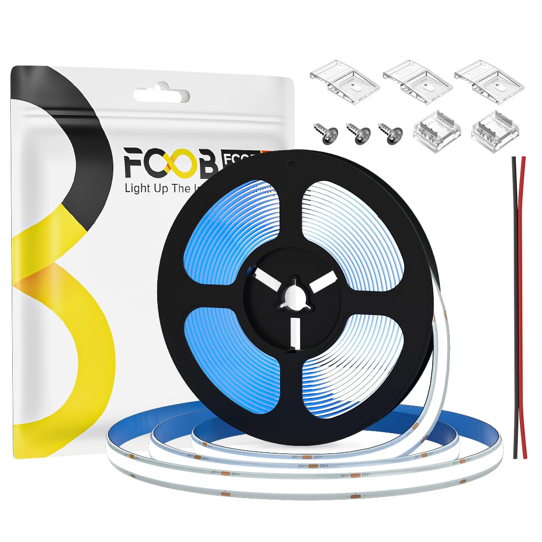 FCOB COB LED Strip 16.4FT 6000K 480LEDs/m IP65 Waterproof Dimmable DC12V Daylight White