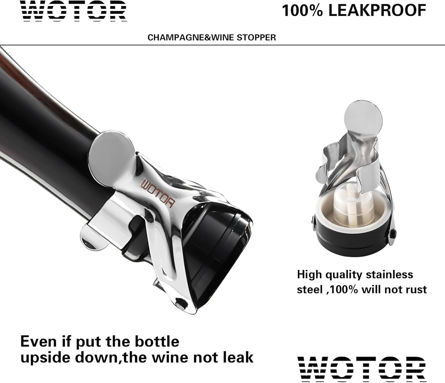 WOTOR Champagne&Wine Bottle Stoppers Stainless Steel with Food Grade Silicone, Leak Proof Keep Fresh Reusable Saver, Cork Suitable for Wine, Champagne, Cava, Prosecco and Sparkling (8 Pack Silver）