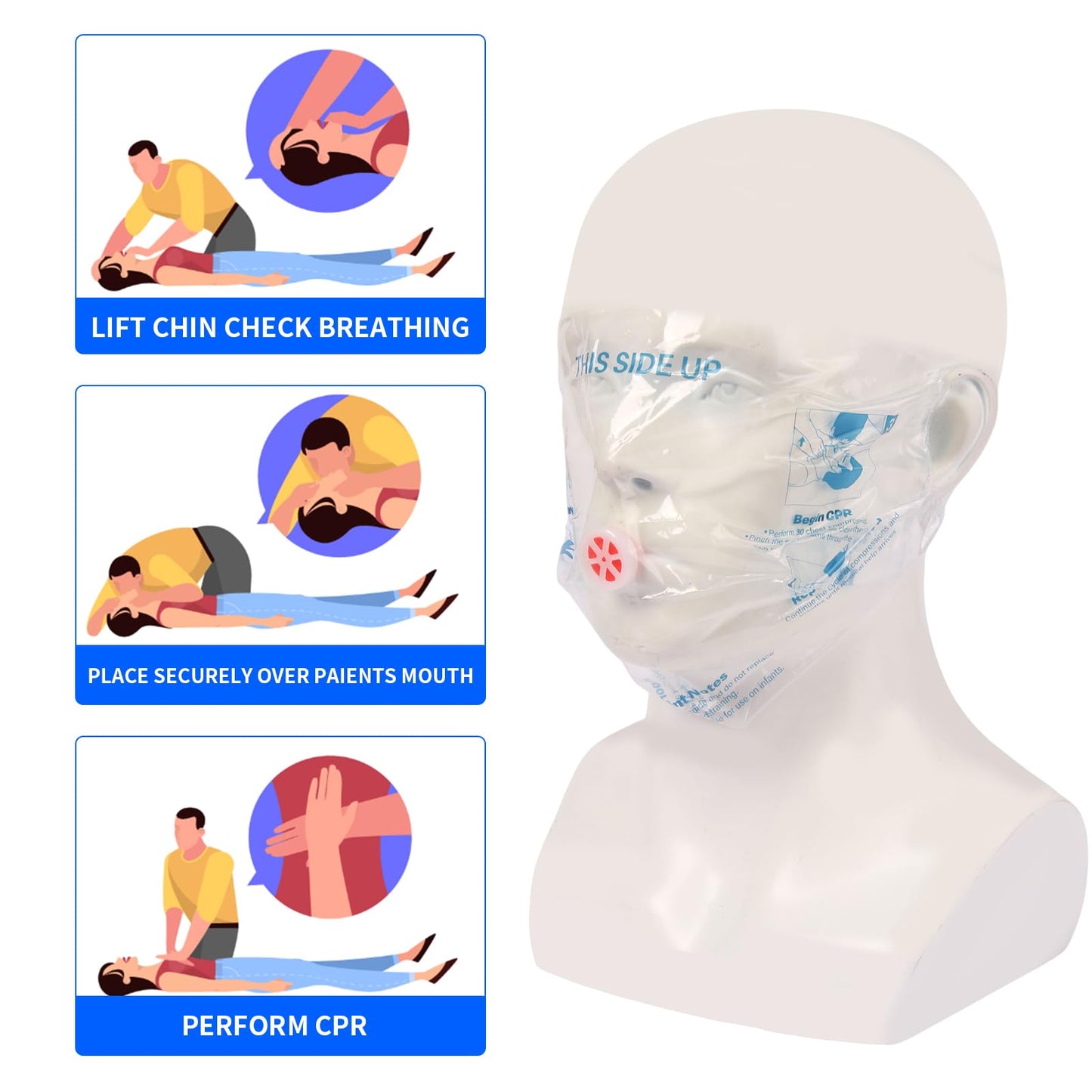 CPR Face Shield with Keyring (6 Pack), CPR Pocket Mask for Emergency Kit, First-Aid and Training with One-Way Valve by Frontline (Black)
