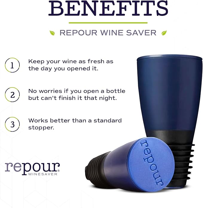 Repour Wine Saver and Stopper - Removes Oxygen, Preserving and Keeping Wine As Fresh As The Day The Bottle Was Opened - 24-Pack Blue