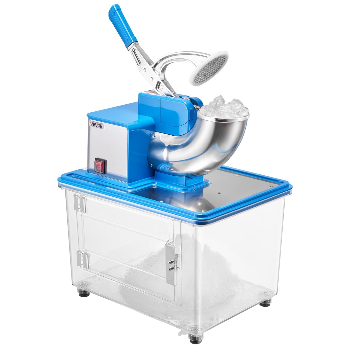 VEVOR Commercial Ice Crusher 661LBS/H, 350W Electric Snow Cone Machine with 4 Blades, 2000RPM Stainless Steel Shaved Ice Machine with 11 Gal Crushed-Ice Box, for Family Restaurants Bars, Blue